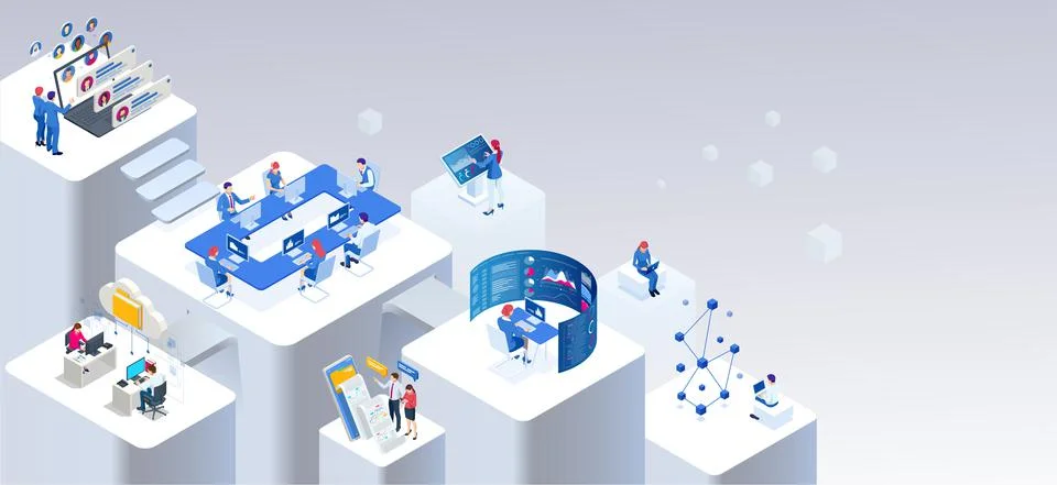 Isometric Expert team for Data Analysis, Business Statistic, Management Illustrazione stock