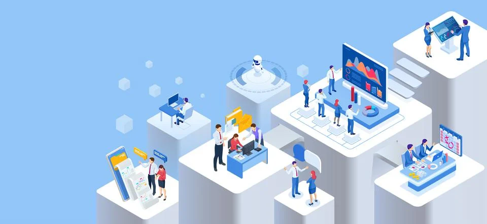 Isometric Expert team for Data Analysis, Business Statistic, Management Illustrazione stock