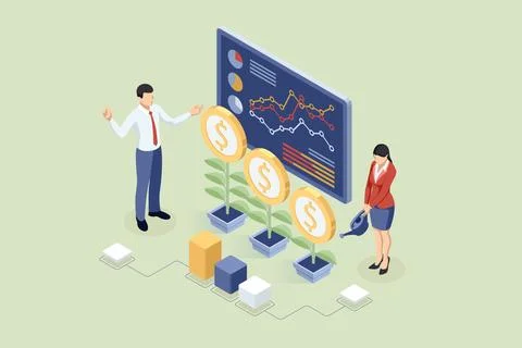 Isometric Expert team for Data Analysis, Business Statistic, Management Illustrazione stock