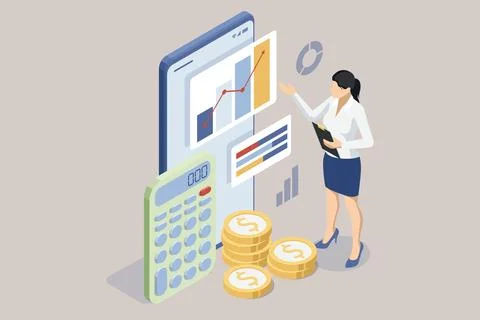 Isometric Expert team for Data Analysis, Business Statistic, Management Illustrazione stock