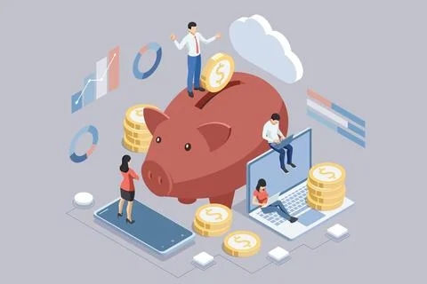 Isometric Expert team for Data Analysis, Business Statistic, Management Illustrazione stock