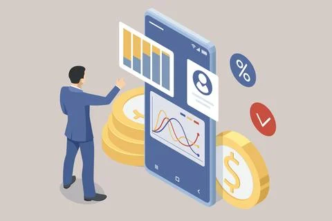 Isometric Expert team for Data Analysis, Business Statistic, Management Illustrazione stock