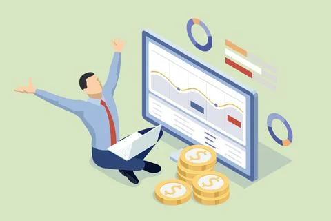 Isometric Expert team for Data Analysis, Business Statistic, Management Illustrazione stock