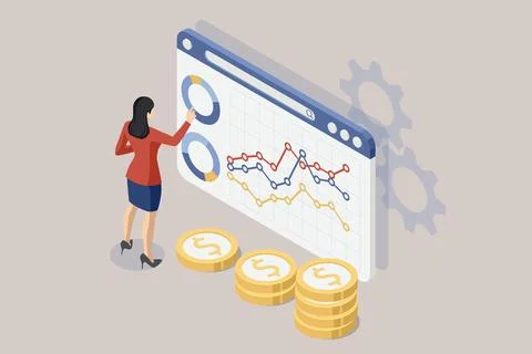 Isometric Expert team for Data Analysis, Business Statistic, Management Illustrazione stock