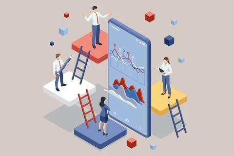 Isometric Expert team for Data Analysis, Business Statistic, presentation and Illustrazione stock