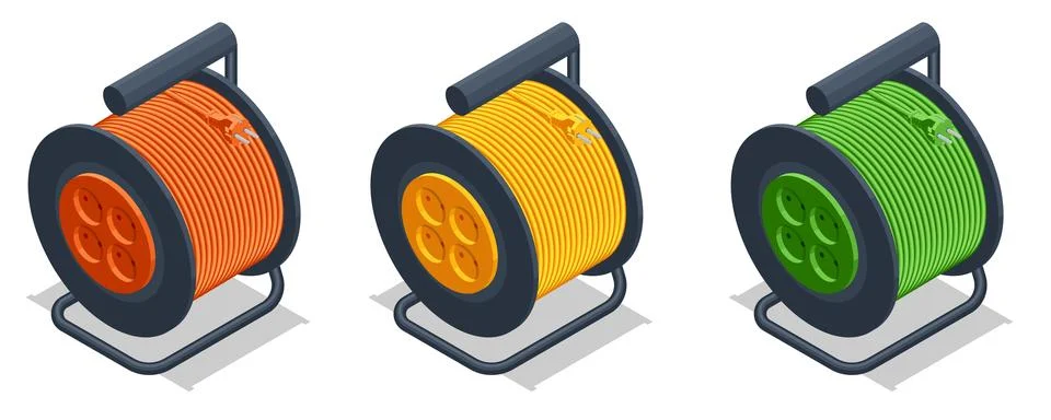 Isometric Extension cable on reel. Electrical cable extension reel isolated on 스톡 일러스트