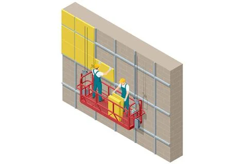 Isometric External Wall Insulation System, Building Facade Insulation Works Ilustración de archivo
