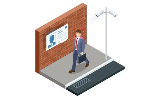 Isometric Face Recognition and Personal Identification Technologies in Street Stock Illustration