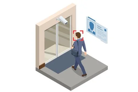 Isometric Face Recognition and Personal Identification Technologies in Street Stock Illustration