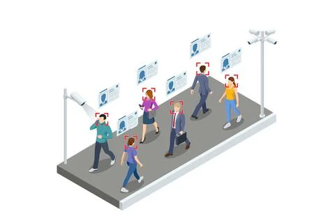 Isometric Face Recognition and Personal Identification Technologies in Street Stock Illustration