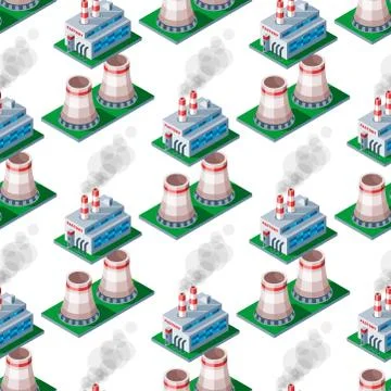 Isometric factory building seamless pattern background industrial element Illustrazione stock