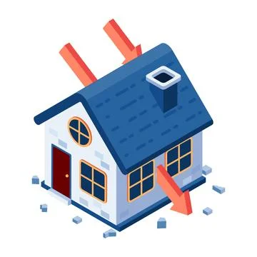 Isometric Falling Arrow Piercing Through House Stock Illustration