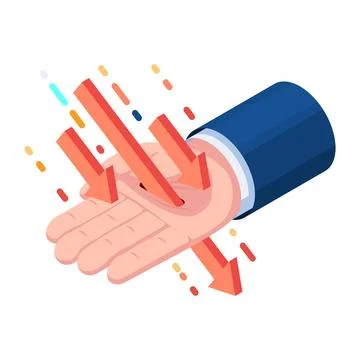 Isometric Falling Arrow Piercing Through Businessman Hand Stock Illustration