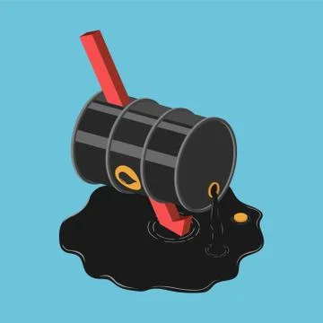 Isometric falling red arrow piercing through oil barrel Stock Illustration