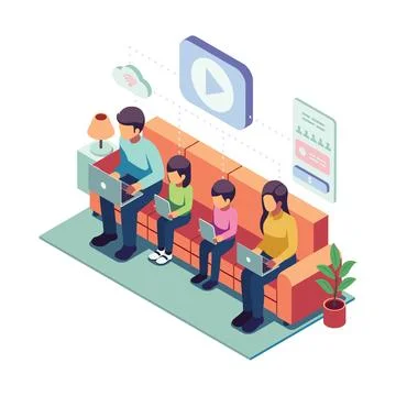 Isometric Family Shared Digital Subscription Service Account Stock Illustration