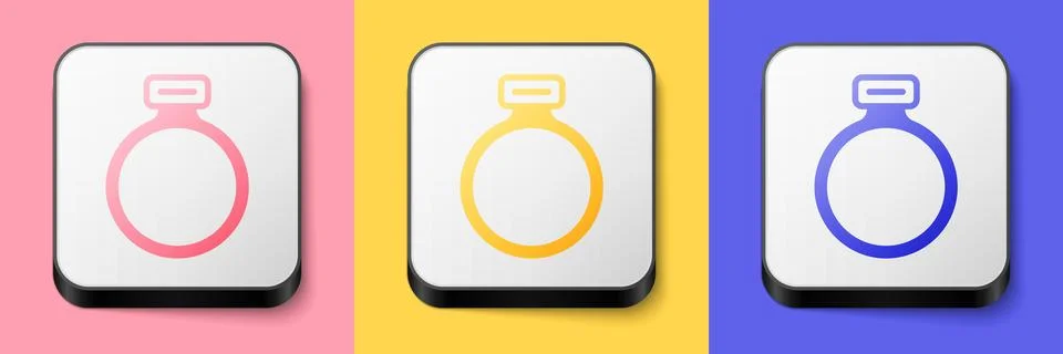 Isometric Fantasy magic stone ring with gem icon isolated on pink, yellow and Stock Illustration