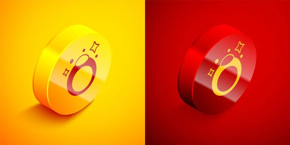 Isometric Fantasy magic stone ring with gem icon isolated on orange and red.. Stock Illustration