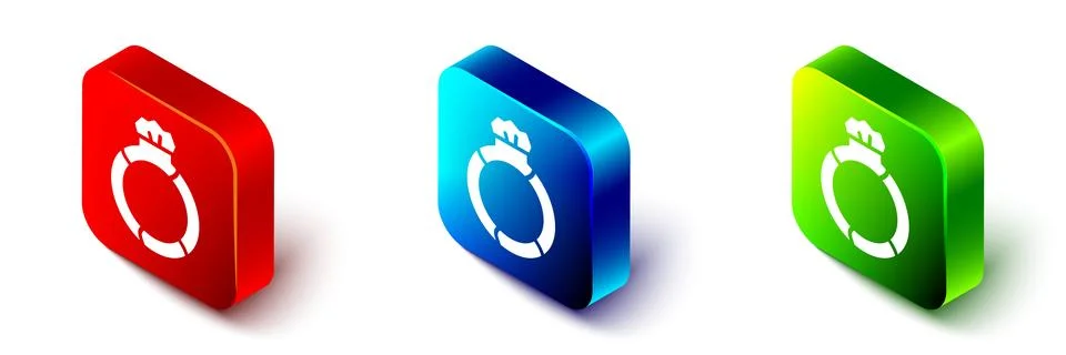 Isometric Fantasy magic stone ring with gem icon isolated on white background Stock Illustration