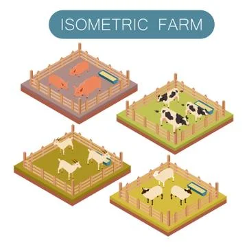 Isometric farm animals set Stock Illustration
