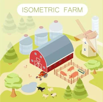 Isometric farm banner Stock Illustration