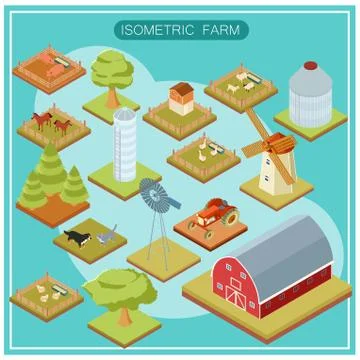 Isometric farm icon set Ilustración de archivo