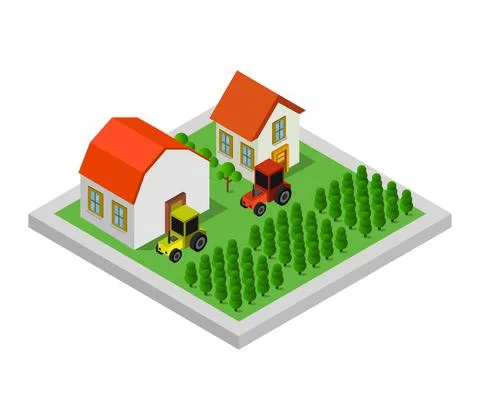 Isometric farm illustrated in vector on a white background Stock Illustration