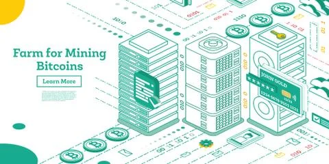 Isometric Farm for Mining Bitcoins. Stock Illustration