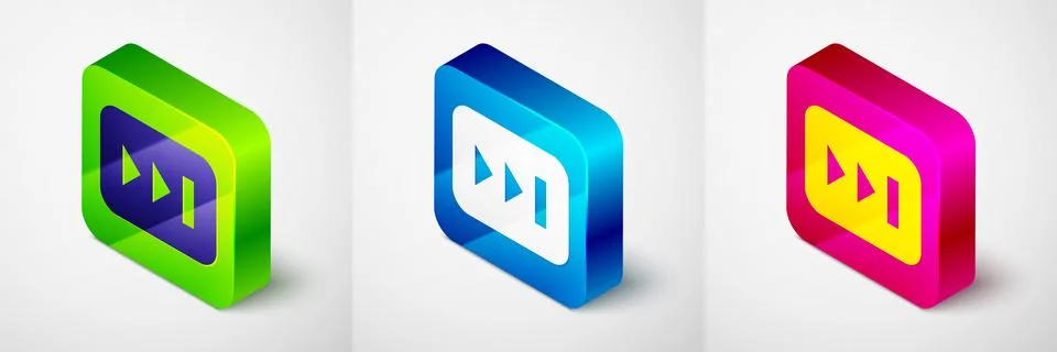 Isometric Fast forward icon isolated on grey background. Square button. Vector Illustrazione stock