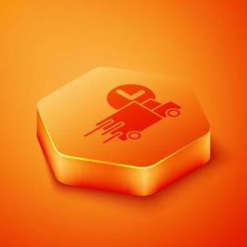 Isometric Fast round the clock delivery by car icon isolated on orange 库存插图