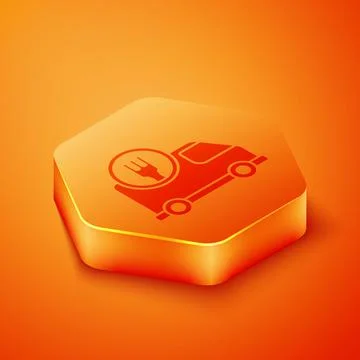 Isometric Fast round the clock delivery by car icon isolated on orange Illustration