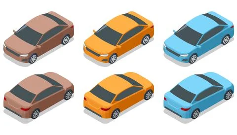 Isometric Fastback, Liftback Car template for branding and advertising. Multi Stock Illustration