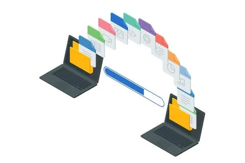 Isometric file in database, document flow management concept. Cloud data storage Stock Illustration