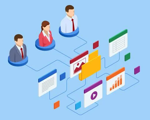 Isometric file in database, document flow management concept. Cloud data storage Stock Illustration