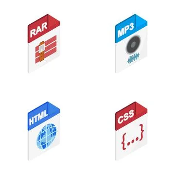 Isometric file extensions icons representing digital data types Illustrazione stock