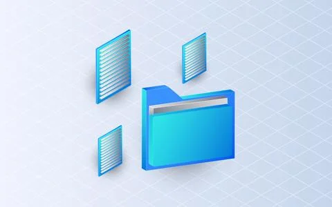 Isometric file transfer on white background. Full access to files and folders Stock Illustration