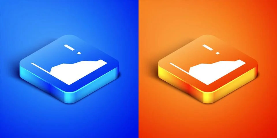 Isometric Financial growth decrease icon isolated on blue and orange background Stock Illustration