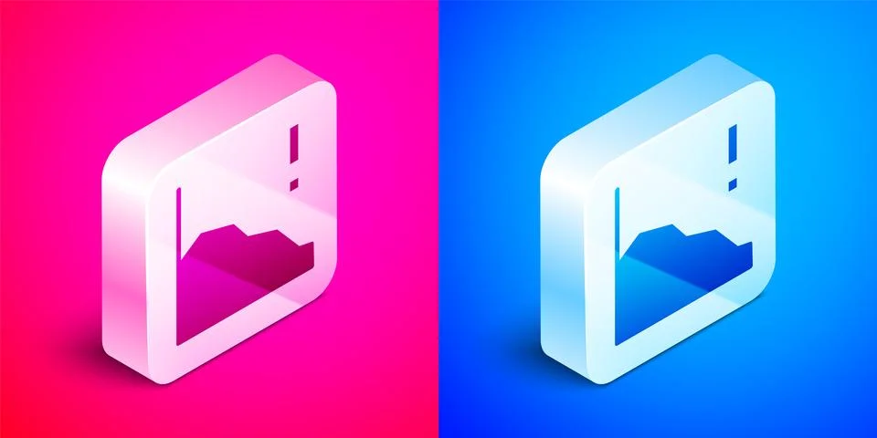 Isometric Financial growth decrease icon isolated on pink and blue background Stock Illustration