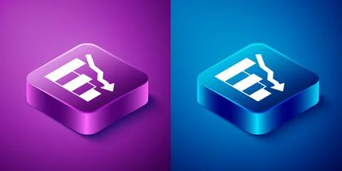 Isometric Financial growth decrease icon isolated on blue and purple background Stock Illustration