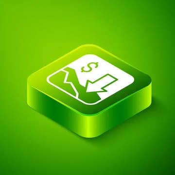 Isometric Financial growth decrease icon isolated on green background. Incr.. Stock Illustration