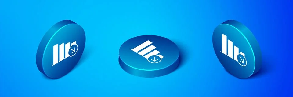 Isometric Financial growth decrease icon isolated on blue background. Incre.. Stock Illustration