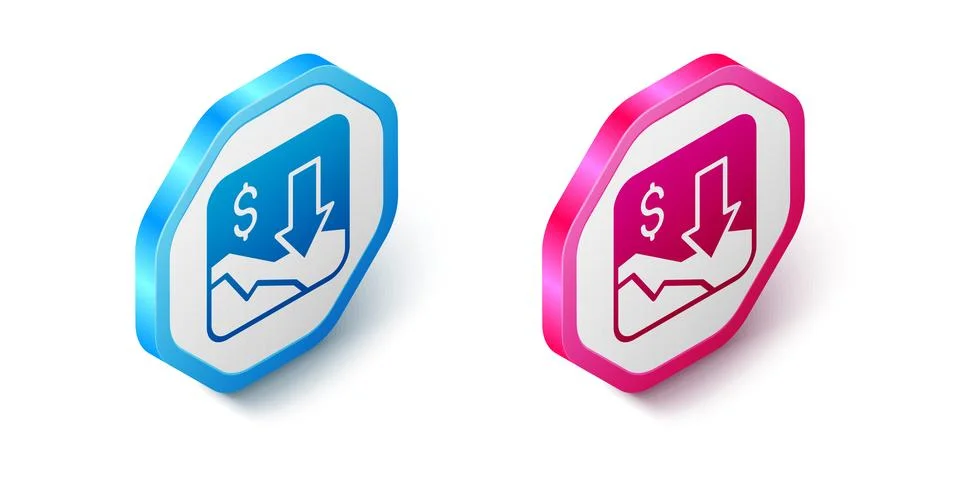 Isometric Financial growth decrease icon isolated on white background. Incr.. Stock Illustration