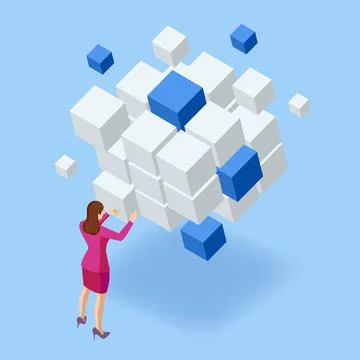 Isometric financial technology, cloud computing, distribution, mining pool Stock Illustration