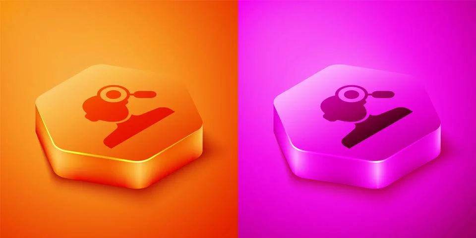 Isometric Finding a problem in psychology icon isolated on orange and pink Illustrazione stock