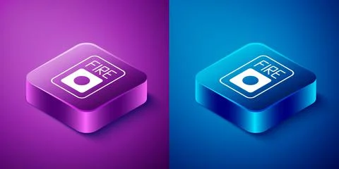 Isometric Fire alarm system icon isolated on blue and purple background. Pull Stock Illustration
