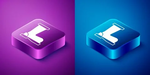 Isometric Fire boots icon isolated on blue and purple background. Square button イラスト素材
