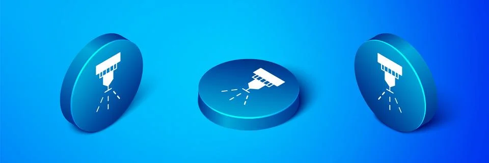 Isometric Fire sprinkler system icon isolated on blue background. Sprinkler.. Stock Illustration