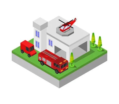 Isometric fire station illustrated in vector イラスト素材