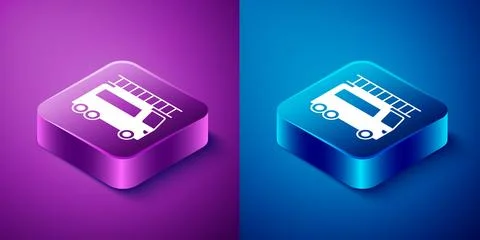 Isometric Fire truck icon isolated on blue and purple background. Fire engi.. Illustrazione stock