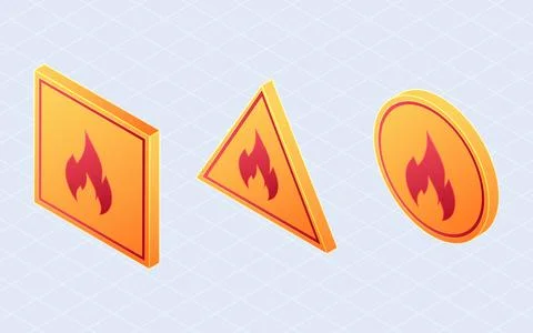 Isometric fire warning. Caution Sign isolated on white background Stock Illustration