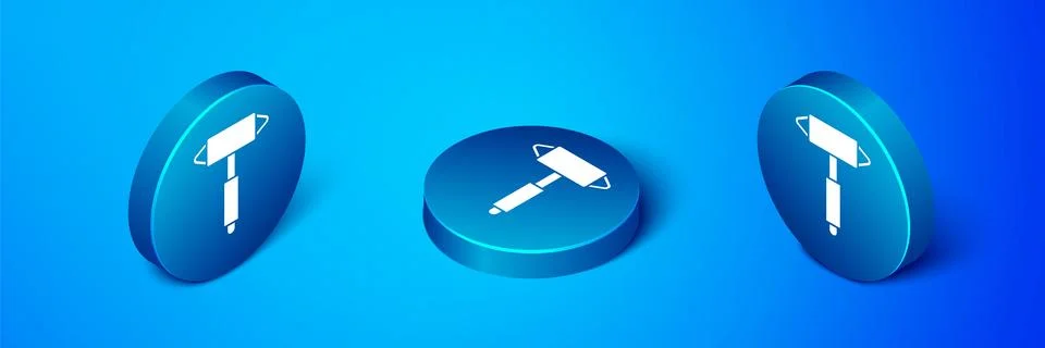 Isometric Firefighter axe icon isolated on blue background. Fire axe. Blue ci Stock Illustration